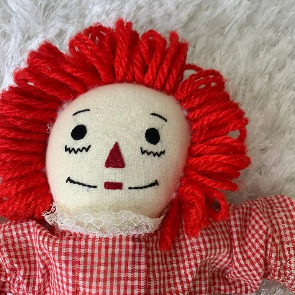 Handmade Raggedy Ann Doll Red Gingham Dress Lace and Bloomers 15